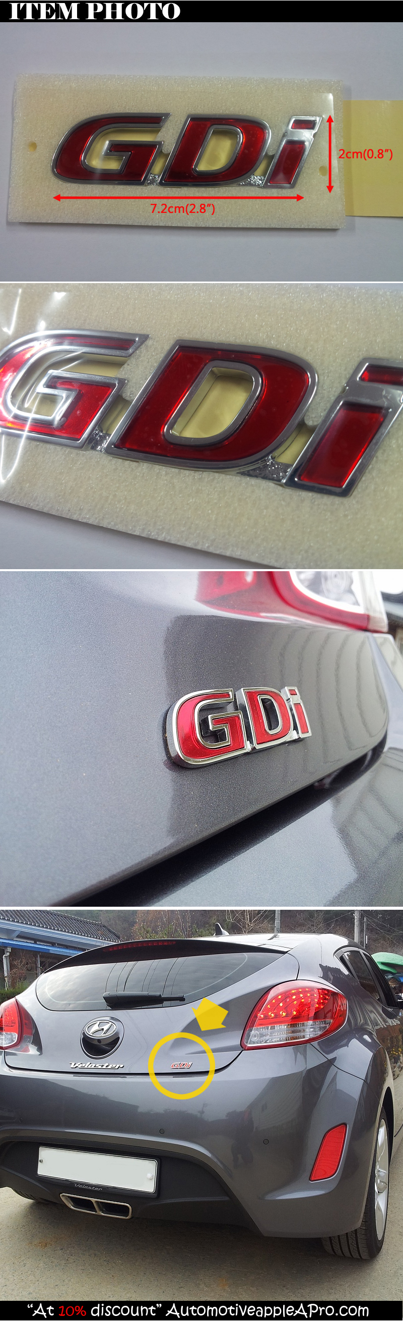 Rear Trunk GDI Lettering Emblem for 11 12 Hyundai Veloster